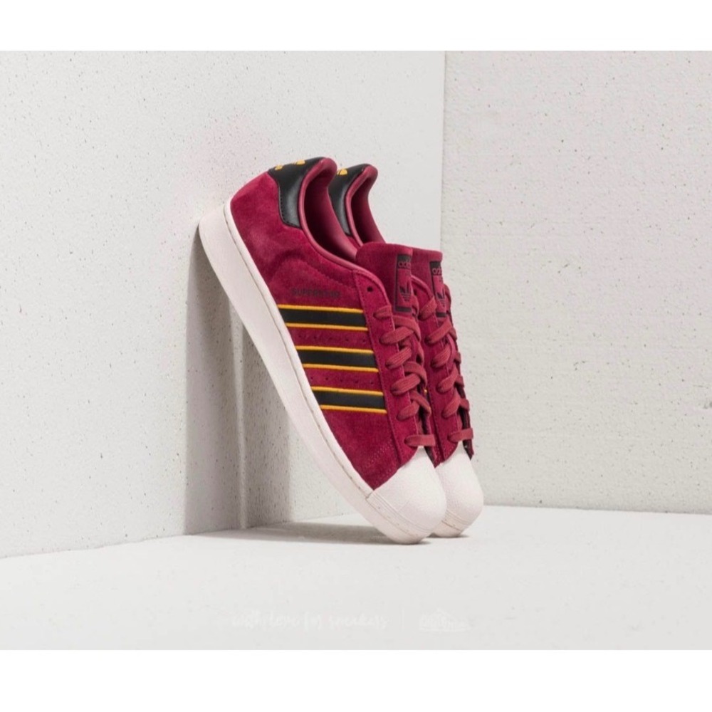 Adidas Superstar Burgundy Suede Black Yellow Shell Toe Sneakers CM8079 Mens 7.5